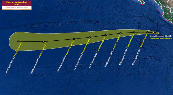 La depresión tropical 5-E se convirtió en tormenta tropical “Dora”