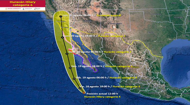 Se acerca a 555 km de CSL el huracán “Hilary” categoría 4  