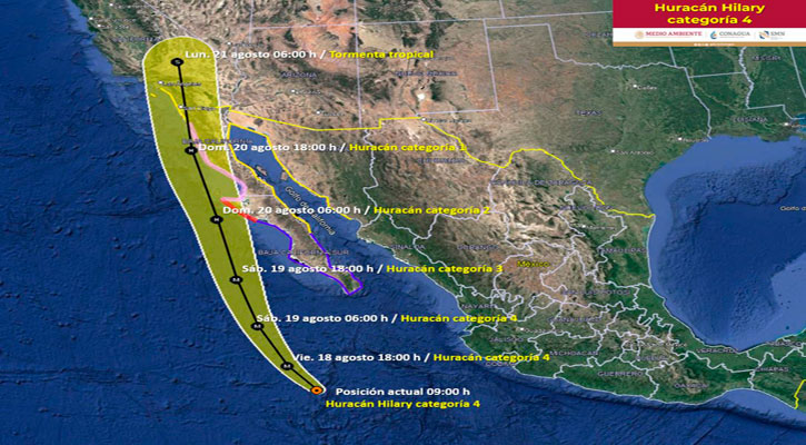 Se ubica a 575 km de CSL el huracán “Hilary” categoría 4  