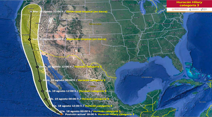 Se intensifica “Hilary” en huracán categoría 3