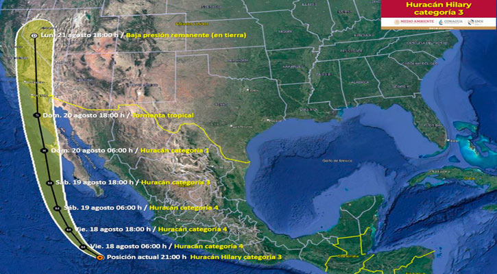 Se ubica el huracán “Hilary” a 690 km al sur de Cabo San Lucas