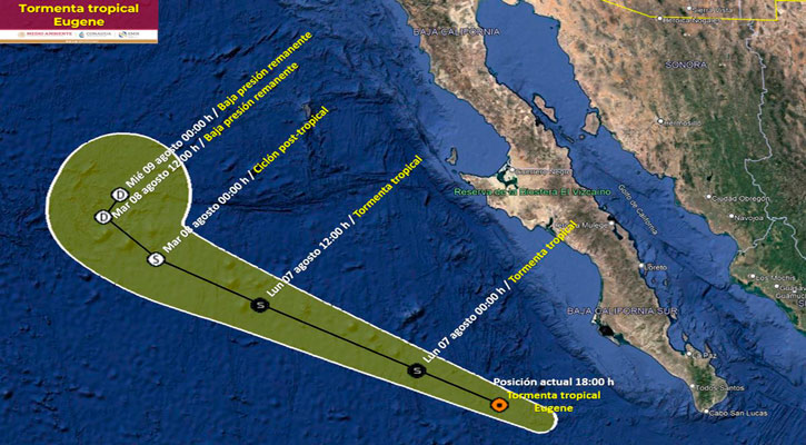 Se desplaza la tormenta tropical “Eugene” hacia el oeste-noroeste de BCS