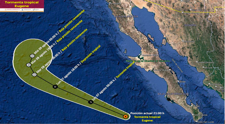 Sigue desplazándose la tormenta tropical “Eugene” frente a la costa occidente del BCS