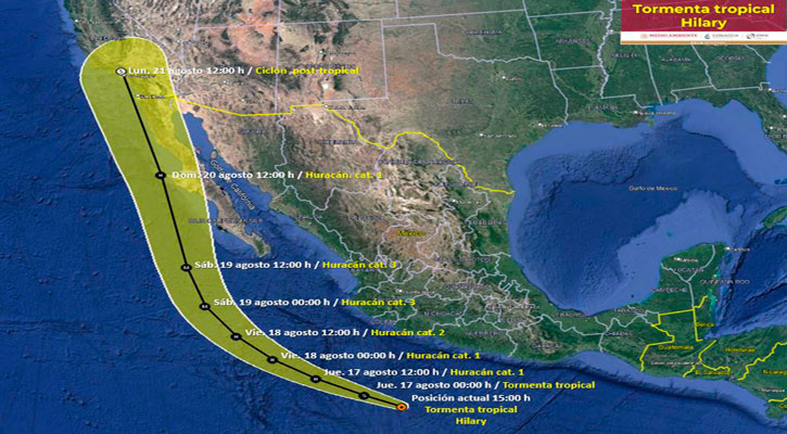 Genera lluvias fuertes la tormenta tropical “Hilary” en el sur y occidente del país  