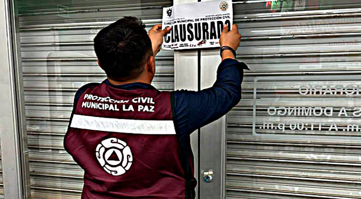 Van 7 negocios clausurados por Protección Civil de La Paz