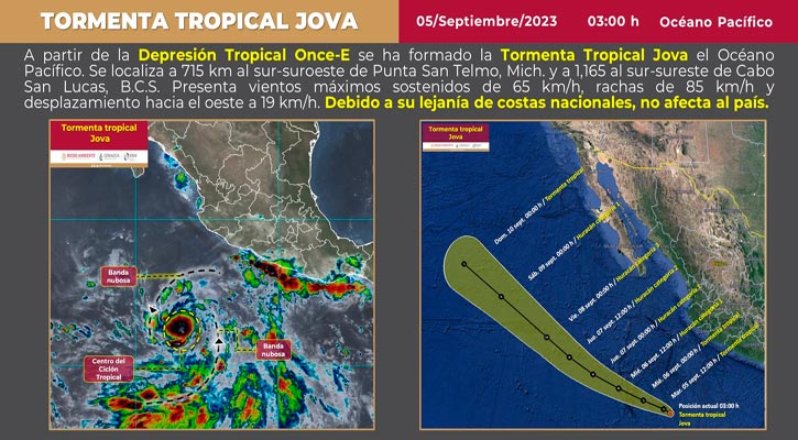 Se convierte la depresión tropical 11-E en tormenta tropical “Jova”