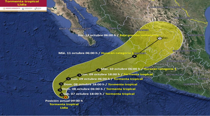 Se contemplan lluvias en algunas zonas de BCS para este día por efectos de la tormenta tropical “Lidia”