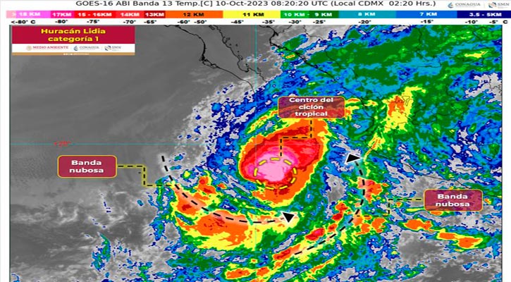 El huracán “Lidia” categoría 1 se fortalece al sur de BCS