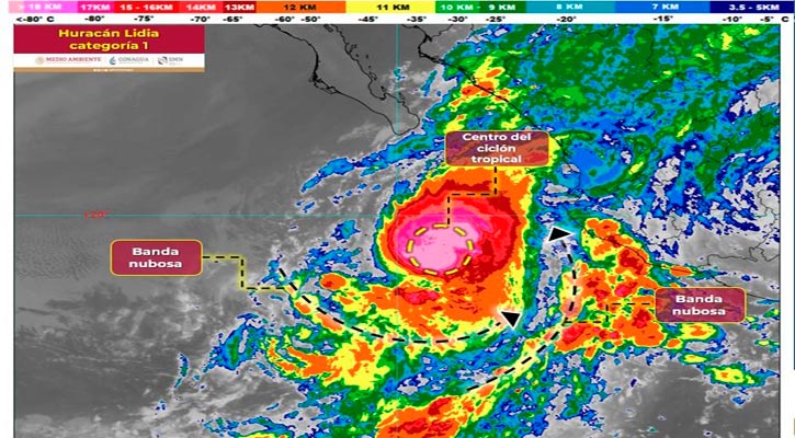 El huracán “Lidia” categoría 1 podría intensificarse antes de alcanzar las costas del Pacífico