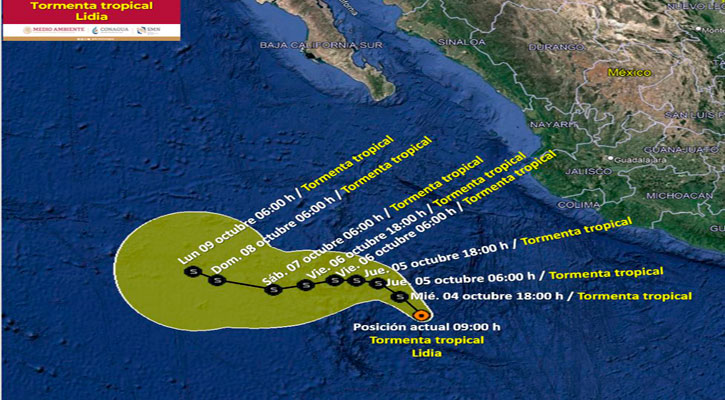 Se intensifican ligeramente los vientos de la tormenta tropical “Lidia”