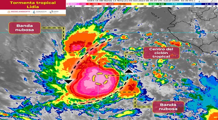 Continúa moviéndose lentamente la tormenta tropical “Lidia” al sur de BCS