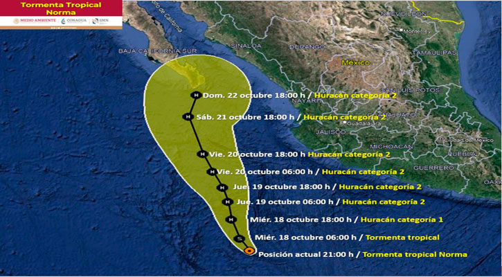 Se pronostica que “Norma” evolucione a huracán categoría 1