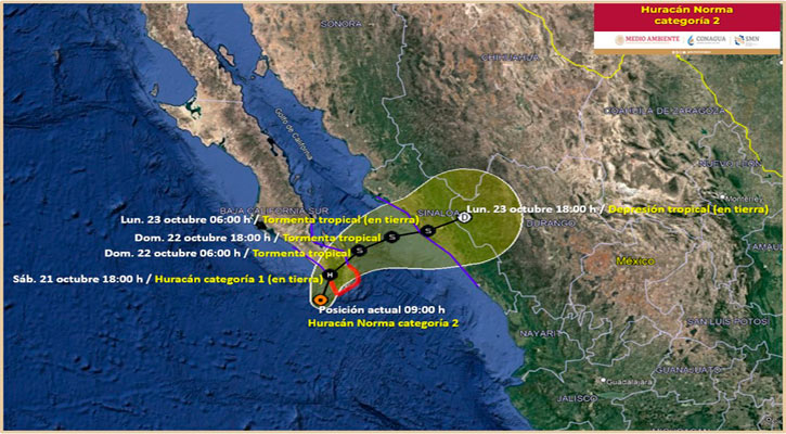 A 45 km de CSL el huracán “Norma” en categoría 2; podría impactar a partir de las 11 de la mañana  