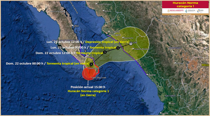 Se localiza en tierra al sur de Todos Santos el huracán “Norma” en categoría 1