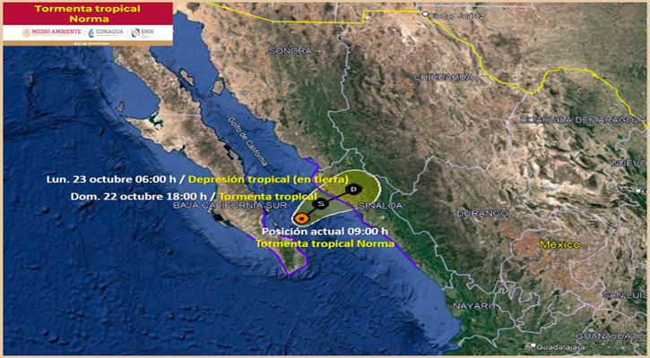 Se localiza en aguas del Golfo de California la tormenta tropical “Norma”