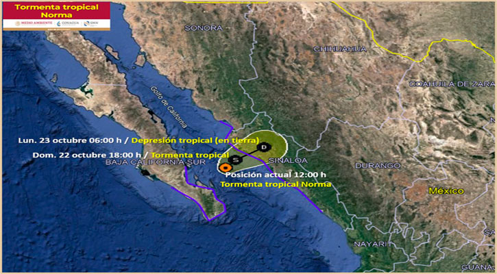 Se localiza la tormenta tropical “Norma” frente a la costa norte de Sinaloa