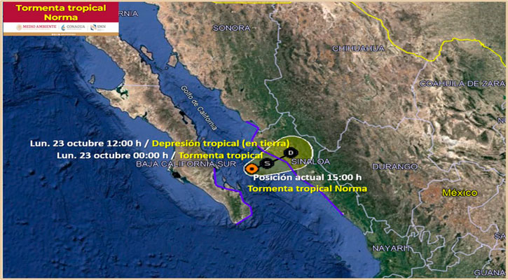 Frente a la costa norte de Sinaloa se ubica la tormenta tropical “Norma”