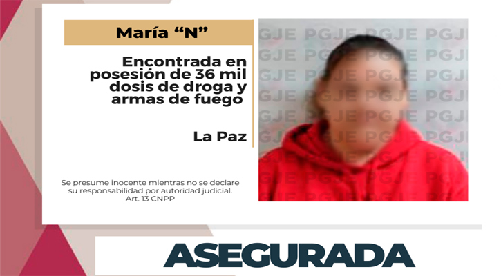 Aseguran más de 36 mil dosis de droga, 2 armas de fuego y a una mujer en La Paz