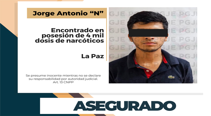 Aseguran a sujeto en posesión de 4 mil dosis de metanfetamina en La Paz