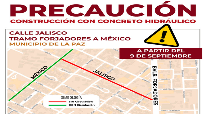 Iniciará el 9 de septiembre la reconstrucción de la calle Jalisco en La Paz