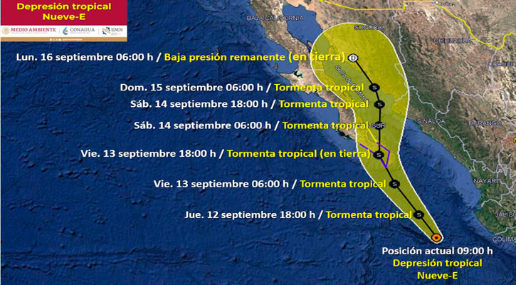 Se formó la depresión tropical 9-E; se ubica a 475 km de CSL