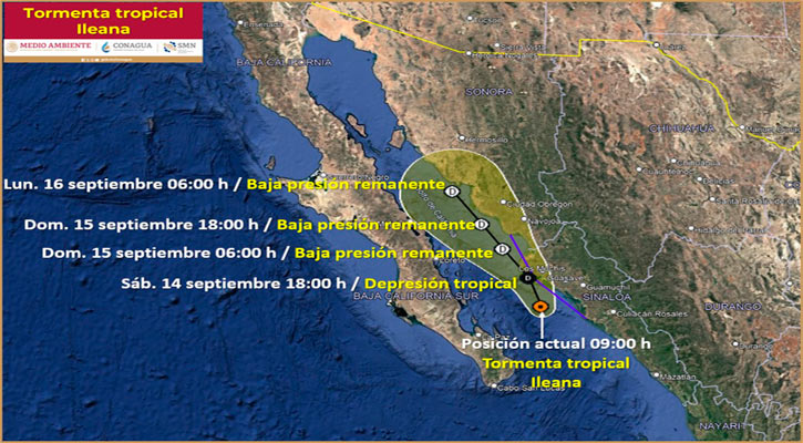 Continúa es ascenso de la tormenta tropical “Ileana” por el Golfo de California