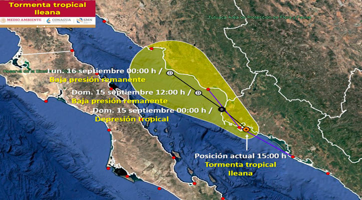 El centro de la tormenta tropical “Ileana” se encuentra en tierra