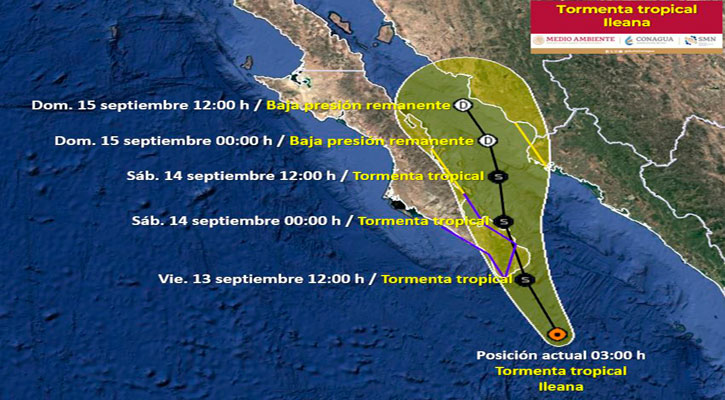 Esta mañana se espera que la tormenta tropical “Ileana” toque tierra en SJC; está a 185 km de CSL