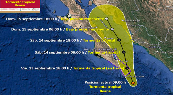 Se ubica la tormenta tropical “Ileana” a 90 km de CSL