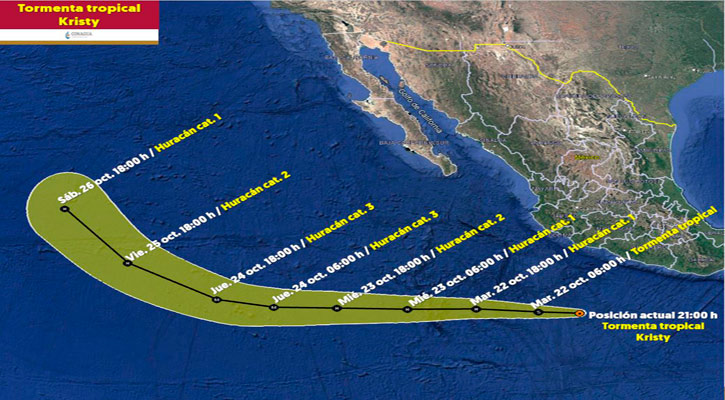 Mantiene la tormenta tropical “Kristy” su desplazamiento hacia el oeste