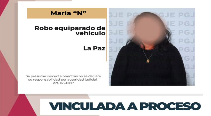 Vinculada a proceso por robo de vehículo en La Paz