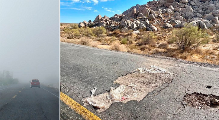 Cuidado al circular por la Transpeninsular debido a baches y neblina advierten Ángeles Verdes