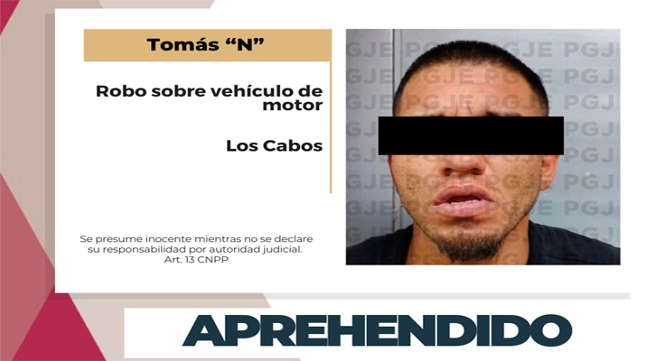 Aprehenden a “El Tomy” por el delito de robo en Los Cabos