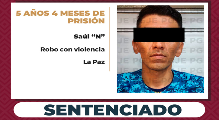 Sentenciado a más de 5 años por robo con violencia en La Paz