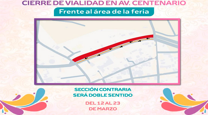 Llaman a tomar precauciones por cierre parcial de avenida Centenario en SJC